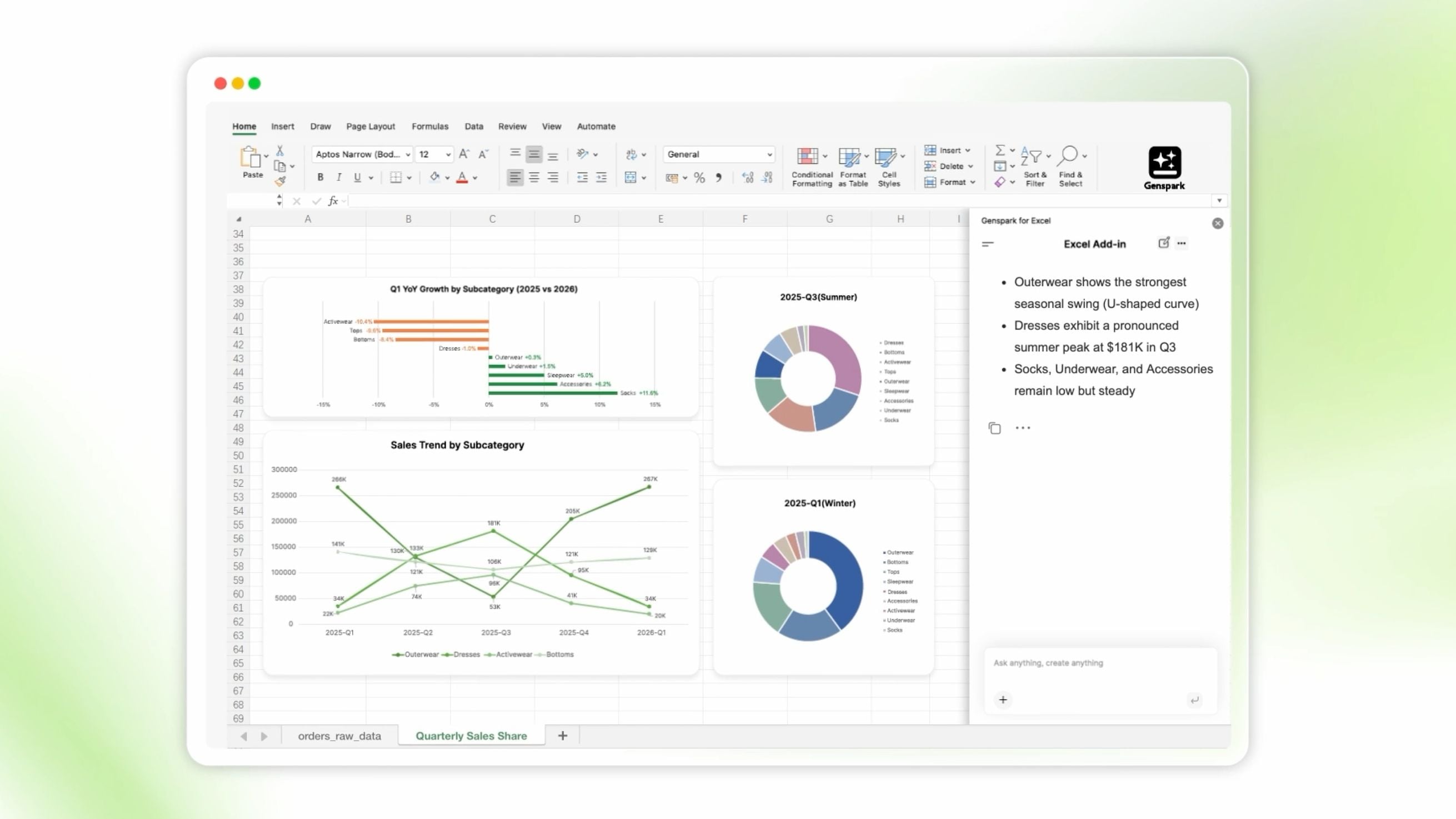 Genspark AI Agent generates analyses, formulas, and charts in Excel. Source: Genspark official blog.